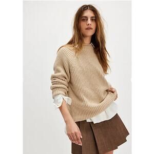 Barbour Sweater Large Beige Wool Willows Chunky Knit Pullover Fisherman Jumper